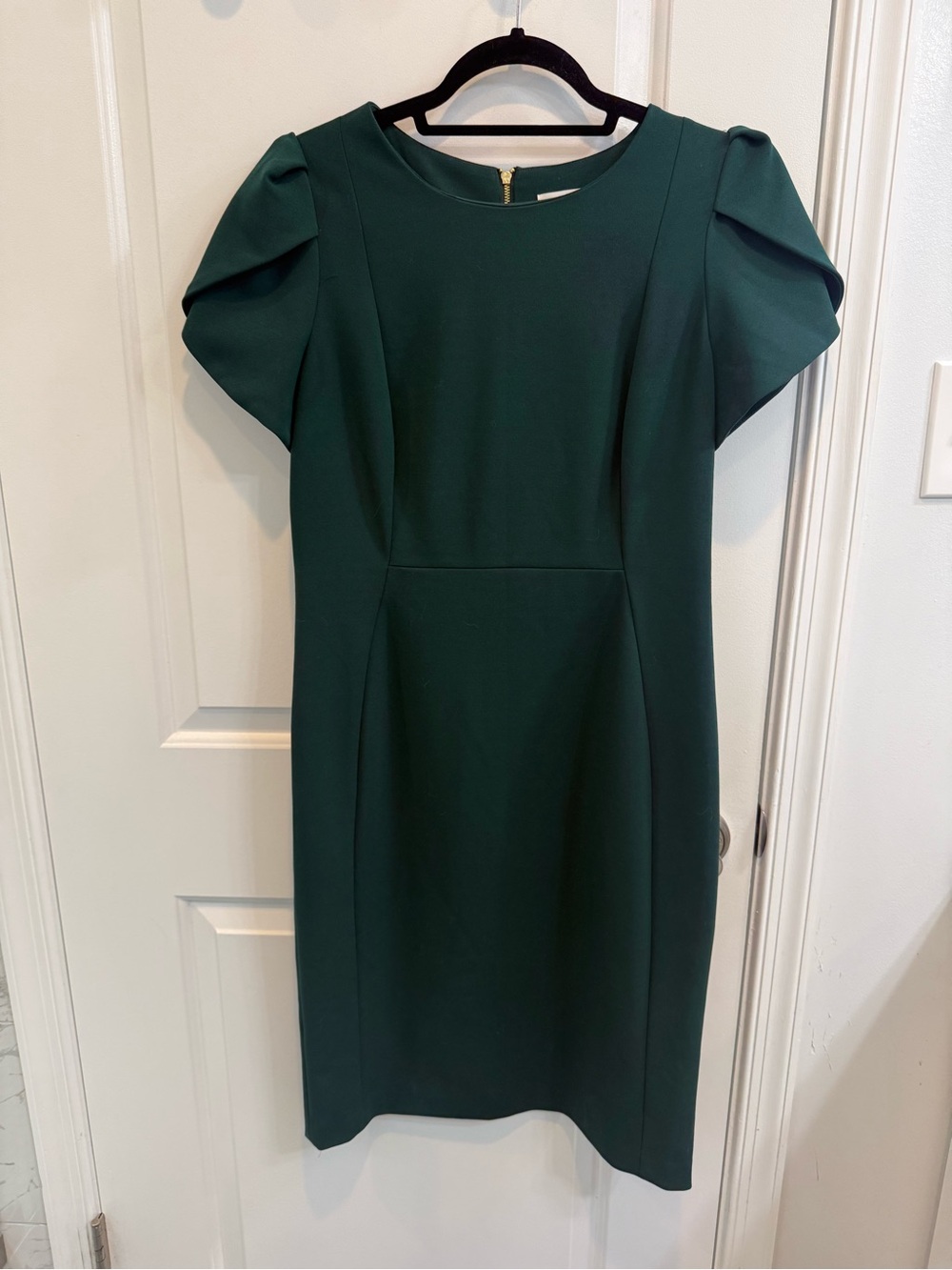 Calvin Klein Forest Green Sheath Dress Size 12 Sculptural Sleeves